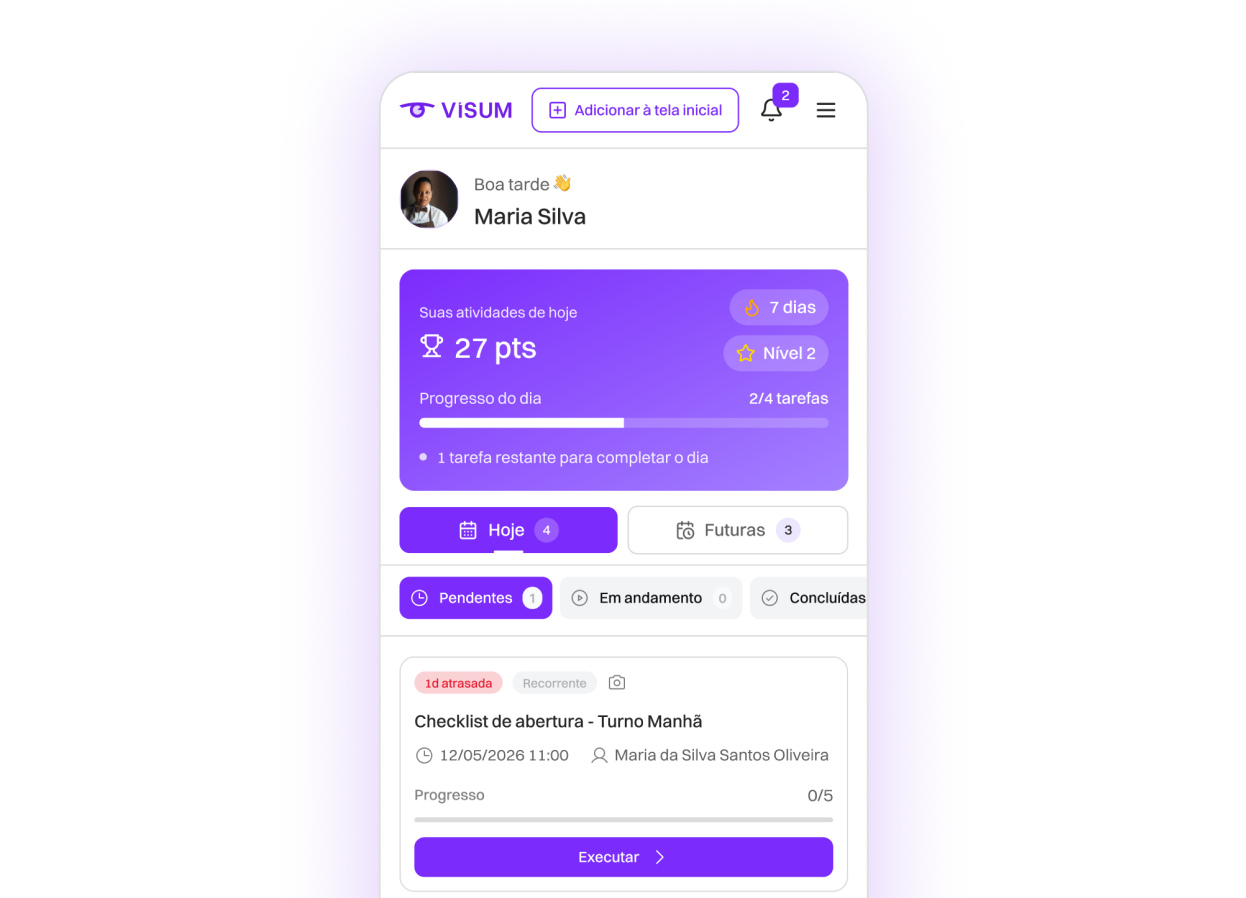 Executar tarefas e Checklists